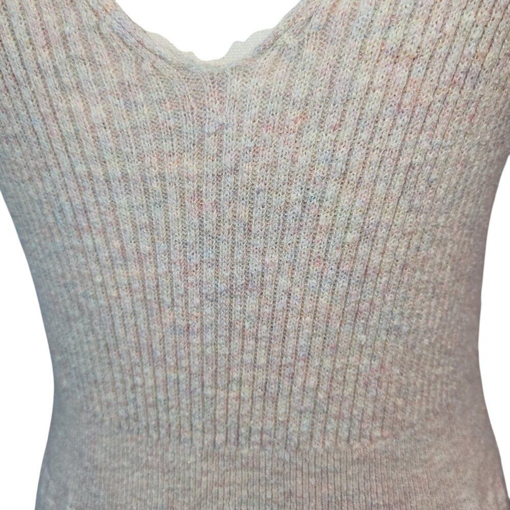 La Vie Medium Beige Cotton Knit Midi Dress RTR Ribbed Bodice Scallop Hem Party - Picture 8 of 15